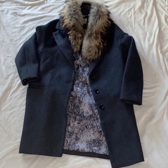 Soia & Kyo Dark Gray Wool Coat with Faux Fur Collar | Sz S - Picture 2 of 4
